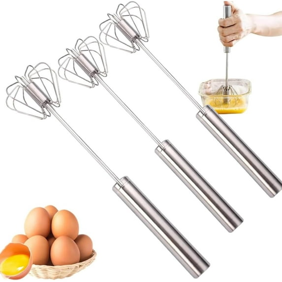 Dopebox Whizzy Whisk, Stainless Steel Semi-Automatic Whisk, Hand Push Mixer Stirrer Kitchen Gadgets for Blending, Stainless Steel Semi Automatic Whisk, Kitchen Utensil for Blending (3PCS)