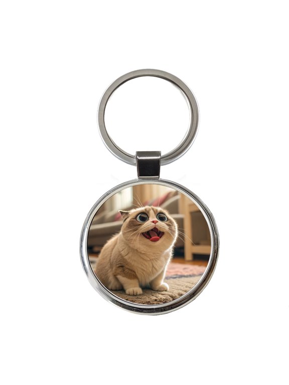 Dopey Cat Funny Metal Round Keychain