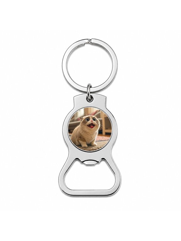 Dopey Cat Funny Portable Bottle Opener Metal Keychain