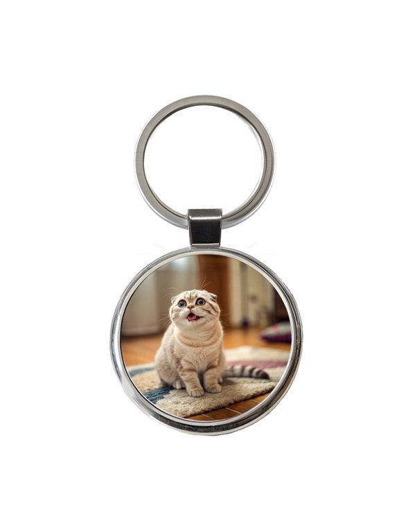 Dopey Cat Silly Metal Round Keychain
