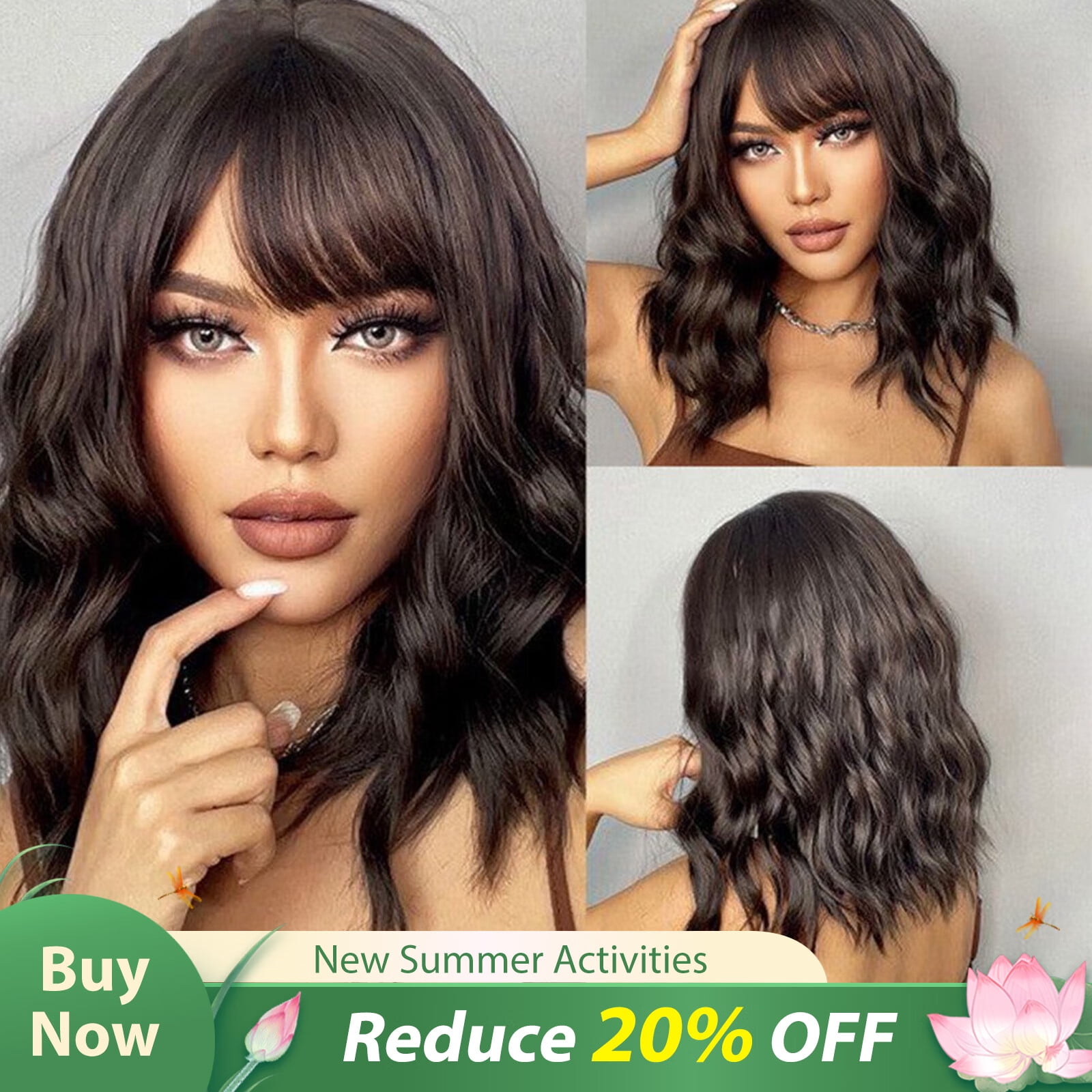 Dopi 14" Black Short Bob Wig for Women Synthetic Curly Wigs with Bangs