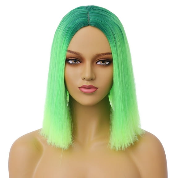 Dopi Green Ombre Wig Short Straight Bob Wigs for Women Middle Part Synthetic Cosplay Wigs Daily Party Use(2Pack)