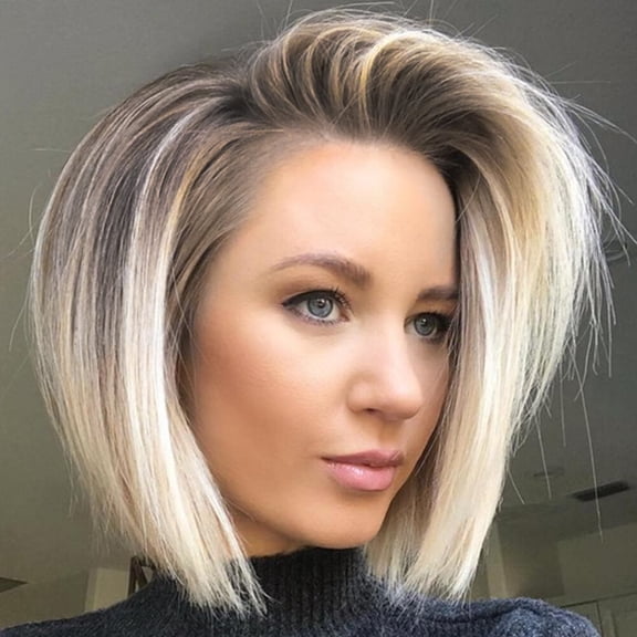 Dopi Ladies Short Bob Wig Short Straight Synthetic Gradient Hair Full Fashion Natural Wigs(2Pack)