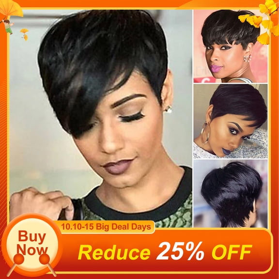 Dopi Natural Short Pixie Cut Hair Wigs Black Straight Synthetic Women Cosplay BOB Wigs(2Pack)