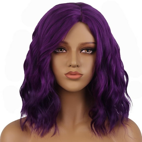 Dopi Purple Short Wigs Women Girls Curly Wavy Hair Wig 14" Synthetic Bob Wigs(2Pack)