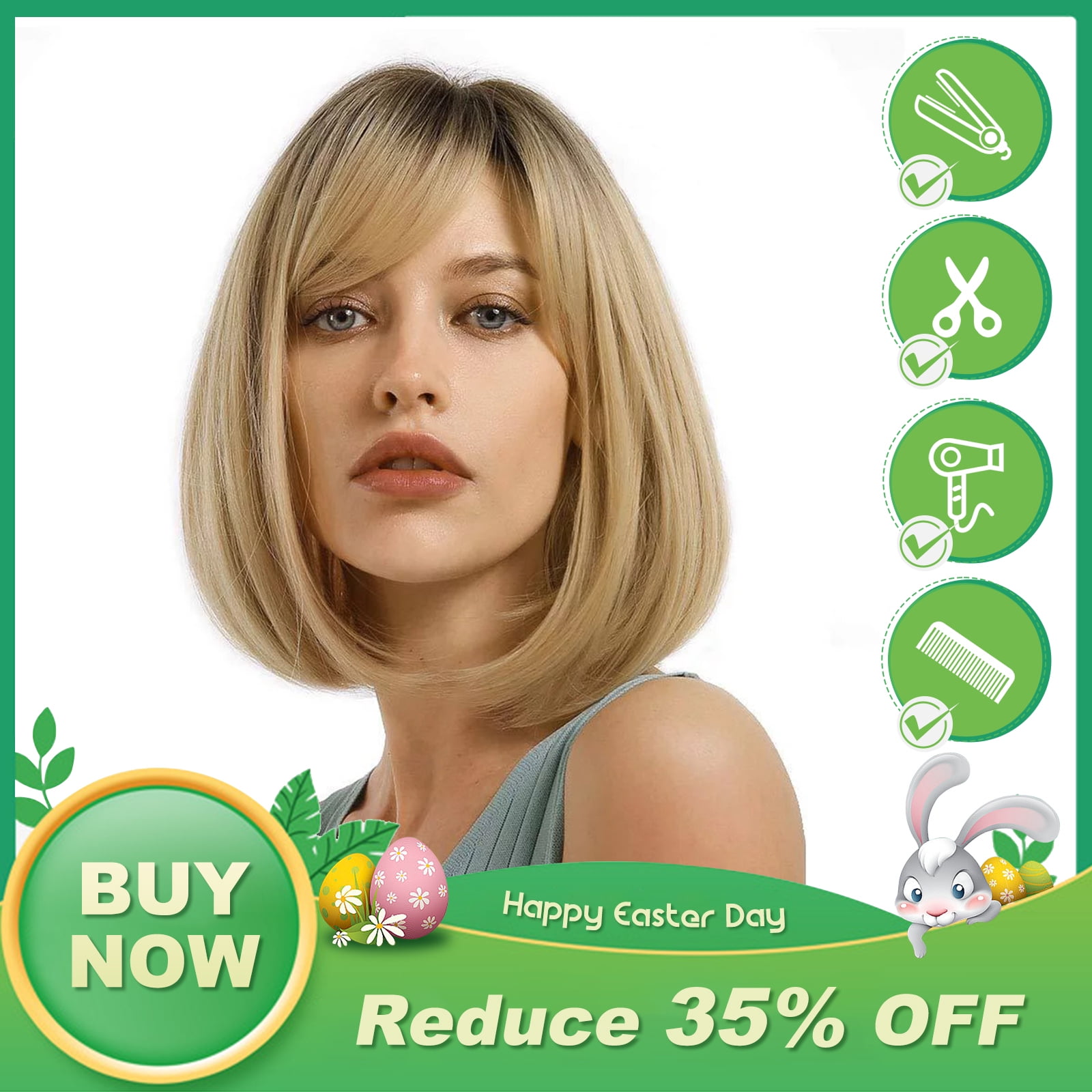 Dopi Short Bob Wigs for Women Straight Short Blonde Wigs with Bangs