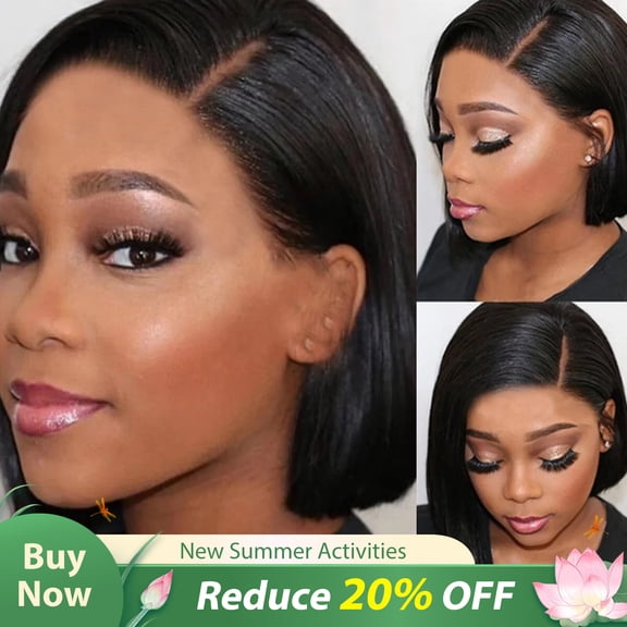 Dopi Short Straight Frontal Bob Wigs Hair Front Wigs Pre Plucked Natural Black Color