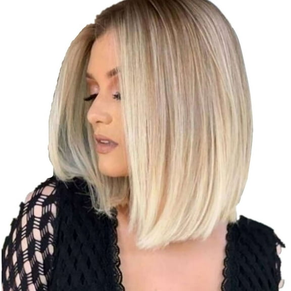 Dopi Short Wavy Bob Lace Front Wig Caps Ombre Purple Dark Root 2 Tone Synthetic Wig for Women Ash Purple Wavy 4x4 Lace Wig 14 Inch