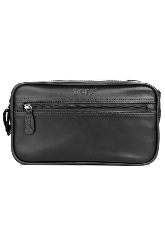Men's First Class Seasoned Traveler Soft Sided Multi-Zip Travel Kit Leather, Black