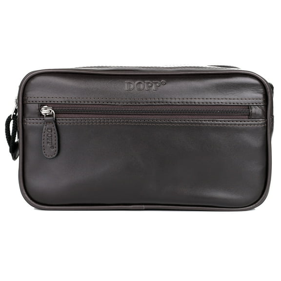 Dopp Men's First Class Seasoned Traveler Soft Sided Multi-Zip Travel Kit Leather, Brown