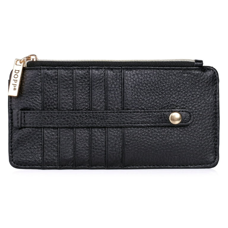 Black Pebble Grain Zippered Card Wallet