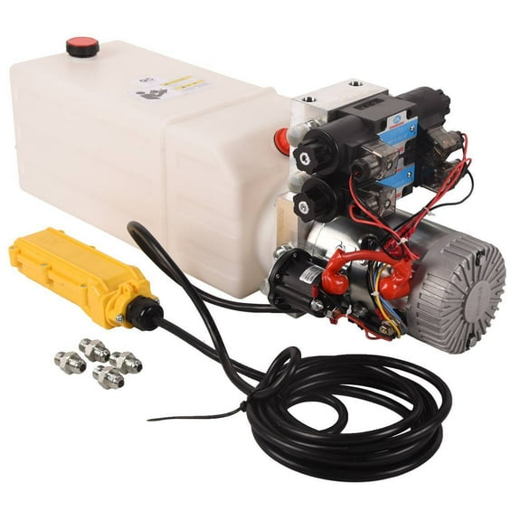 Doppy Hydraulic Pump 8Quart Double Acting Solenoid Dump Trailer Pump Plastic Reservoir
