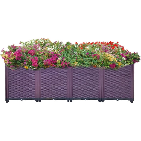 Doppy Planter Boxes Raised Garden Bed,Plastic Planter Care Box Kit Extra Deep Set of 4 Planter Grow Box for Indoor & Outdoor Vegetable Fruit Flower Herb Growing Box