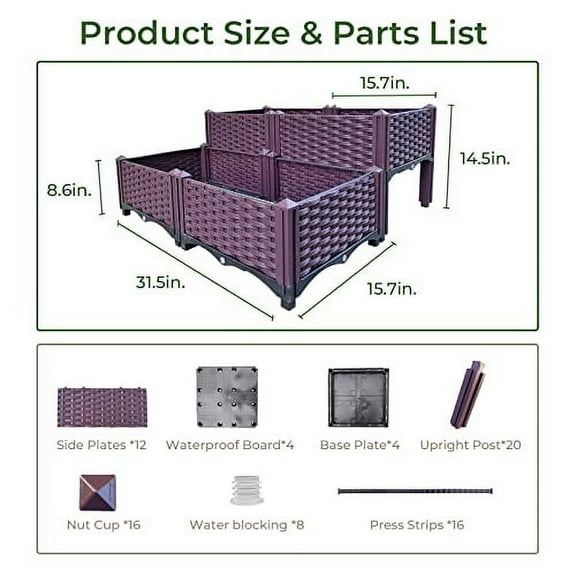 Doppy Plastic Raised Garden Bed,Planter Boxes Raised Garden Bed with Legs Planters for Outdoor Indoor Plants Elevated Garden Boxes Plant pots for Flowers, Vegetables, Fruits, Herbs