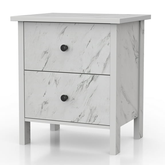 Dora Indoor 2-Drawer Wood White Marble Nightstand for Bedroom