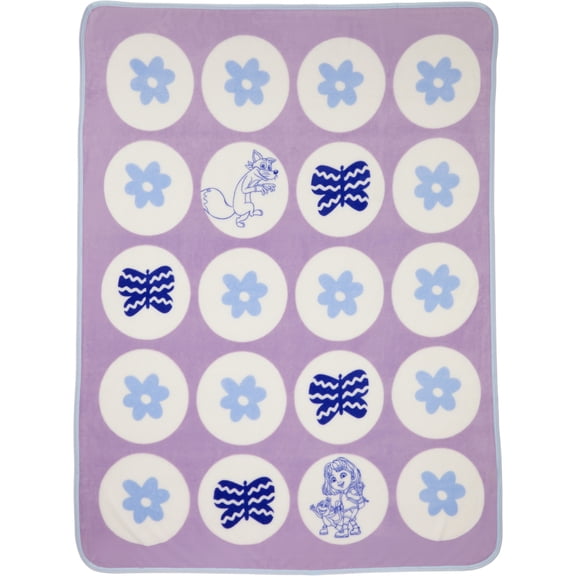 Dora Kids Purple White Print Fleece Throw Blanket, 46 x 60
