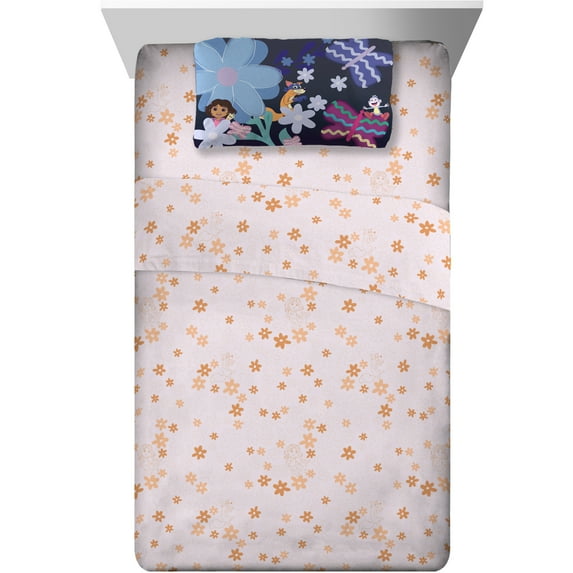Dora Kids 4 Piece Pink Orange Floral Sheet Set, Full