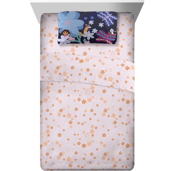 Dora Kids 4 Piece Pink Orange Floral Sheet Set, Full