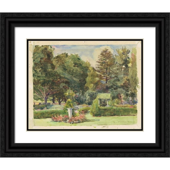 Dora Louise Murdoch 14x12 Black Ornate Wood Framed Double Matted Museum Art Print Titled: Parmelee Garden (C. 1920)