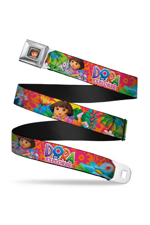 Dora Pose Full Color Pink Green Dora The Explorer Dora Poses Floral Collage Seatbelt Belt Standard