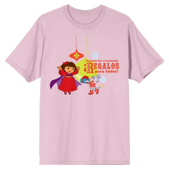 Dora The Explorer Animated Presents For Everyone Regalos Para Todos Crew Neck Short Sleeve Cradle Pink Adult T-shirt-3XL