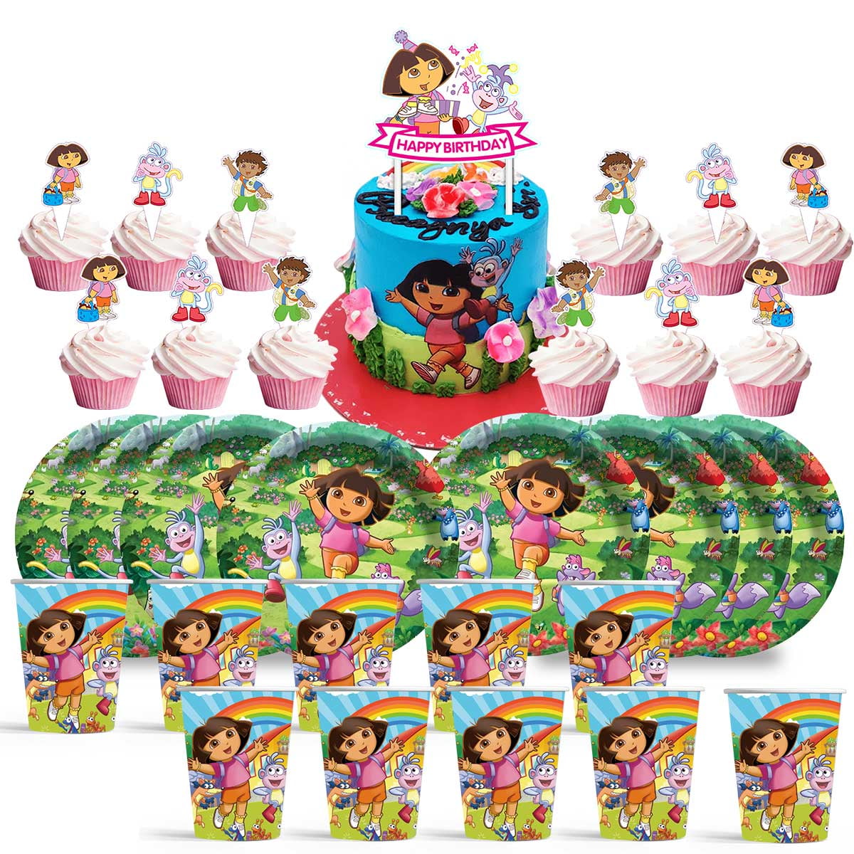 Dora The Explorer Birthday Cups Party Supplies Plates Fans Decorations Cake Topper Decor