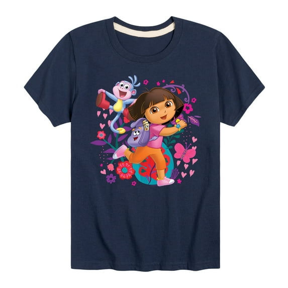 Dora The Explorer - Boots Backpack Map With Flowers - Toddler And Yuoth Short Sleeve Graphic T-Shirt