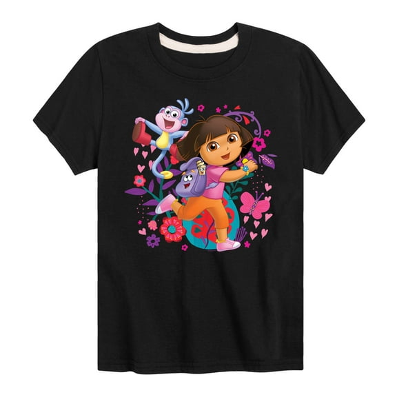 Dora The Explorer - Boots Backpack Map With Flowers - Toddler And Yuoth Short Sleeve Graphic T-Shirt