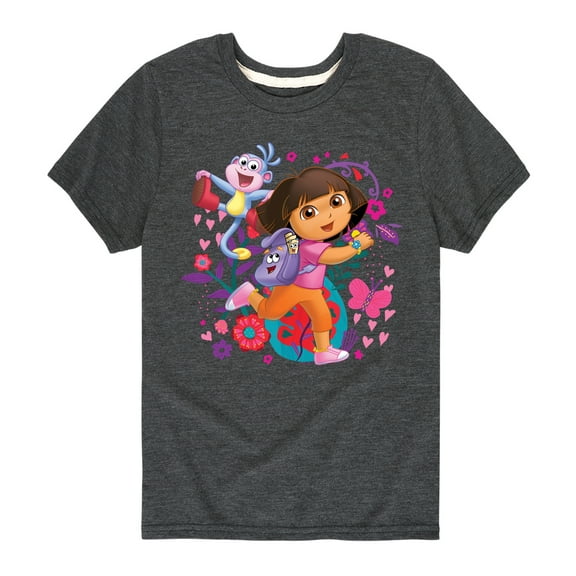 Dora The Explorer - Boots Backpack Map With Flowers - Toddler And Yuoth Short Sleeve Graphic T-Shirt