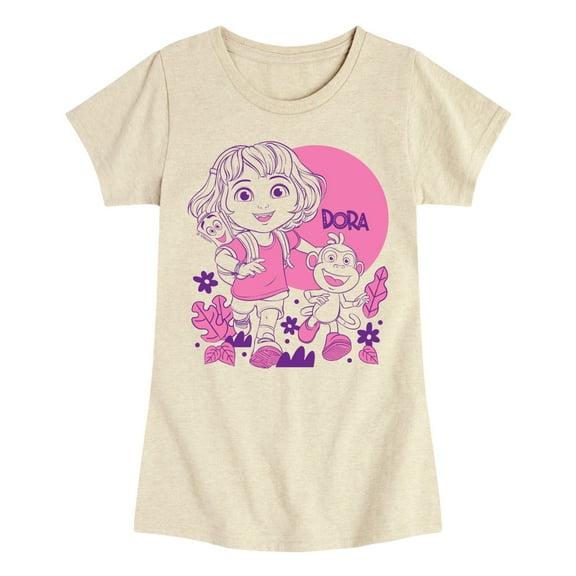 Dora The Explorer - Boots Lineart - Toddler And Youth Girls Fitted Short Sleeve Graphic T-Shirt