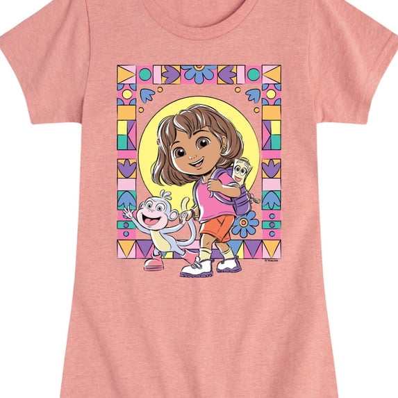 Dora The Explorer - Boots Mosaic - Toddler And Youth Girls Fitted Short Sleeve Graphic T-Shirt