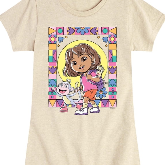 Dora The Explorer - Boots Mosaic - Toddler And Youth Girls Fitted Short Sleeve Graphic T-Shirt