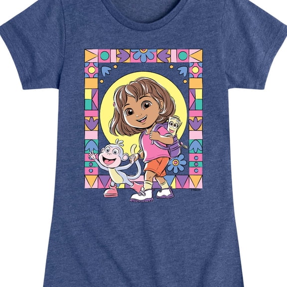 Dora The Explorer - Boots Mosaic - Toddler And Youth Girls Fitted Short Sleeve Graphic T-Shirt