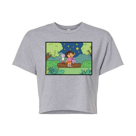 Dora The Explorer - Boots Stars - Juniors Cropped Graphic T-Shirt