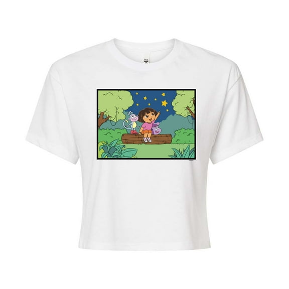Dora The Explorer - Boots Stars - Juniors Cropped Graphic T-Shirt