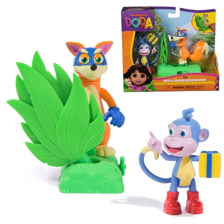 Dora the Explorer, Swipe & Surprise Adventure Pack, with Boots & Swiper Toy Figures & Accessories, for Kids 3 and up