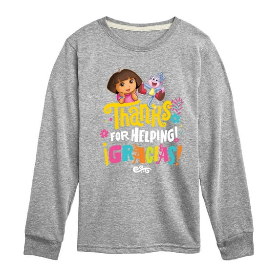 Dora The Explorer - Boots Thanks For Helping - Toddler And Youth Long Sleeve Graphic T-Shirt