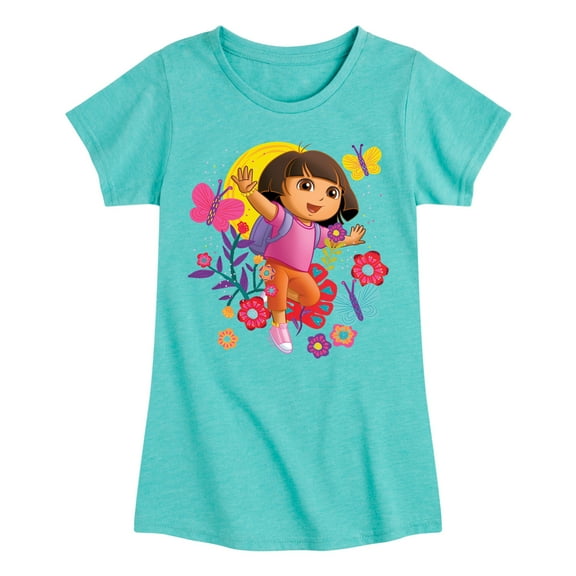 Dora The Explorer - Flowers And Butterflies - Toddler And Youth Girls Fitted Short Sleeve Graphic T-Shirt