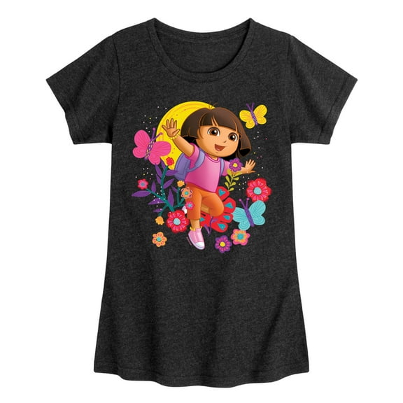 Dora The Explorer - Flowers And Butterflies - Toddler And Youth Girls Fitted Short Sleeve Graphic T-Shirt