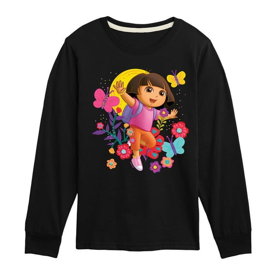 Dora The Explorer - Flowers And Butterflies - Toddler And Youth Long Sleeve Graphic T-Shirt