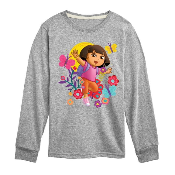 Dora The Explorer - Flowers And Butterflies - Toddler And Youth Long Sleeve Graphic T-Shirt