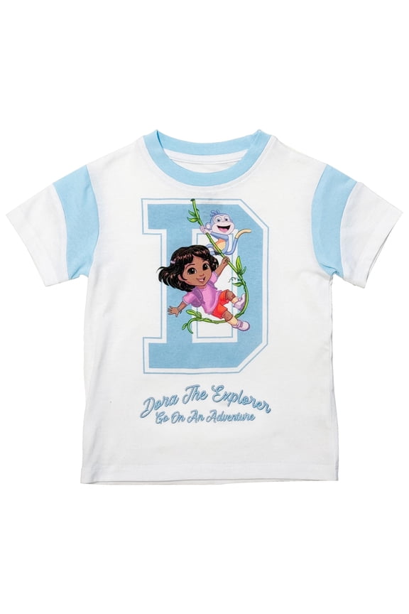 Girls Embroidered Adventure Graphic Fashion Ringer T-Shirt