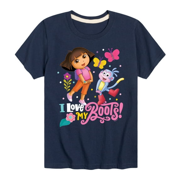 Dora The Explorer - I Love My Boots - Toddle And Youth Short Sleeve Graphic T-Shirt