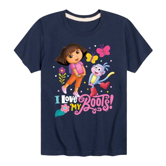 Dora The Explorer - I Love My Boots - Toddle And Youth Short Sleeve Graphic T-Shirt
