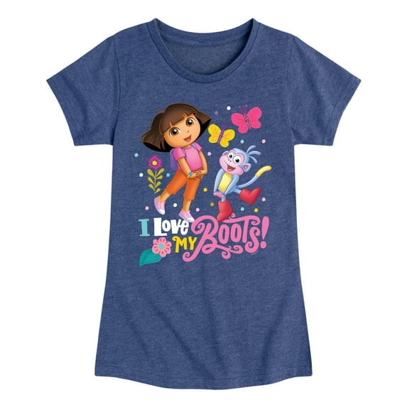 Dora The Explorer - I Love My Boots - Toddler And Youth Girls Fitted Short Sleeve Graphic T-Shirt