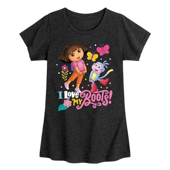 Dora The Explorer - I Love My Boots - Toddler And Youth Girls Fitted Short Sleeve Graphic T-Shirt