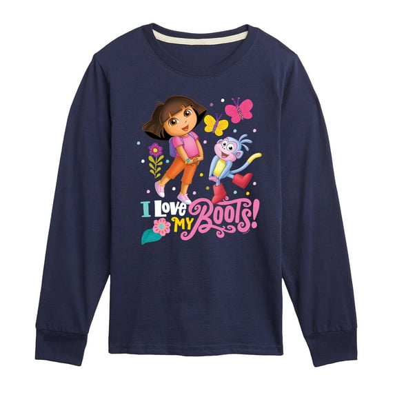 Dora The Explorer - I Love My Boots - Toddler And Youth Long Sleeve Graphic T-Shirt