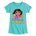 thumbnail image 1 of Dora The Explorer - Logo Map And Flowers - Toddler And Youth Girls Fitted Short Sleeve Graphic T-Shirt, 1 of 4