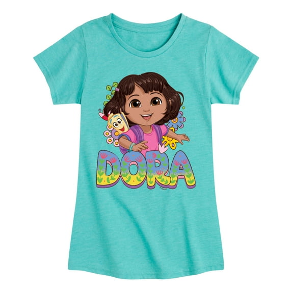 Dora The Explorer - Logo Map And Flowers - Toddler And Youth Girls Fitted Short Sleeve Graphic T-Shirt