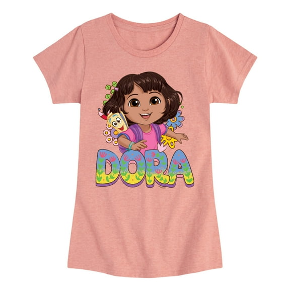 Dora The Explorer - Logo Map And Flowers - Toddler And Youth Girls Fitted Short Sleeve Graphic T-Shirt